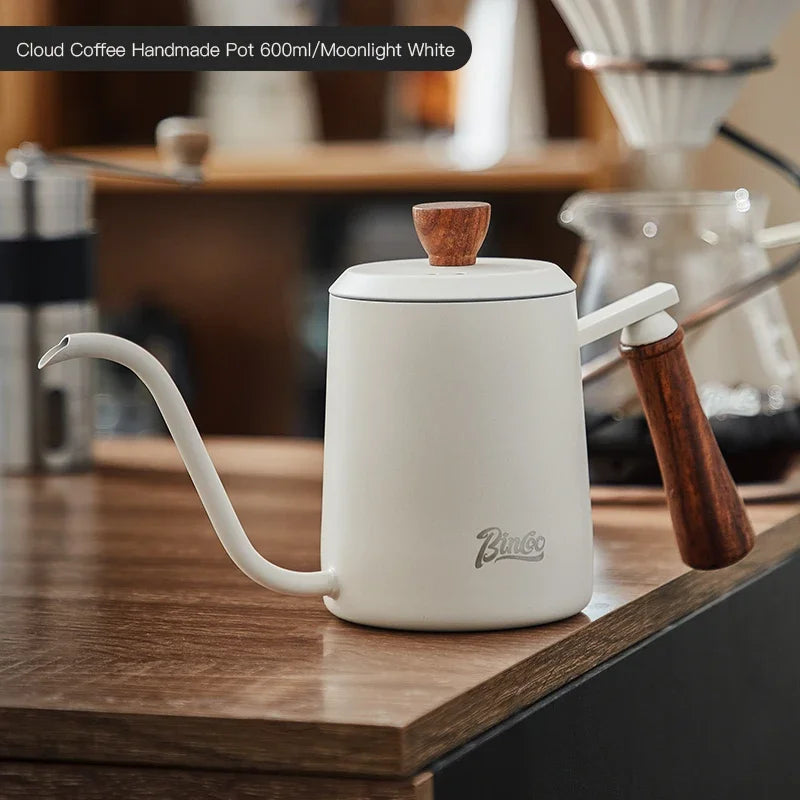 Bincoo GYKF2313 Stainless Steel Hand Drip Coffee Kettle with Real Wood Handle Long Gooseneck Spout  Precision Pouring and Home Brewing