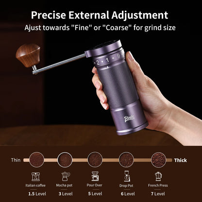 Bincoo Professional  Upgrade Manual Coffee Grinder CNC Stainless Steel Burr Adjustable Foldable Hand-Crank Coffee Bean Grinding
