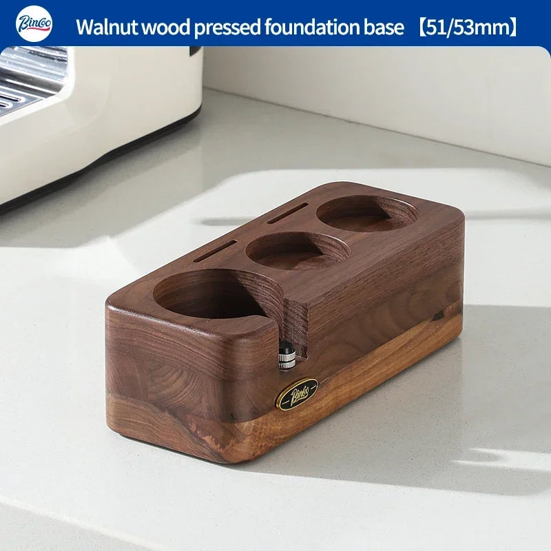 Bincoo Professional Espresso Tamping Station Portafiler Holder Wood Base with Distributor&Tamper 51/58mm Coffee Barista Tool Set
