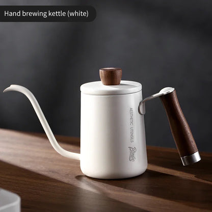 Bincoo 600ML Coffee Pot Gooseneck Kettle Spout 304 Stainless Steel Hand Brewed Espresso Milk Pot Walnut Wood Handle Coffee Maker
