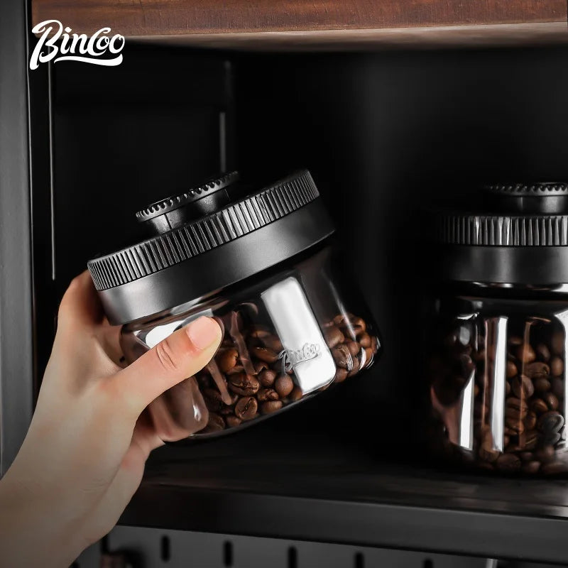 Bincoo Coffee Bean Canister Sealed Jar Glass Sealed Can Vacuum Storage Jar Coffee Powder Storage Timeable 0.4/0.6/0.8/1.2L