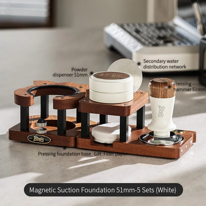 Bincoo Coffee Storage Base Powder Hammer Cloth Powder Dispenser Set Solid Wood Handle Filling Base With Magnetic 51/58MM