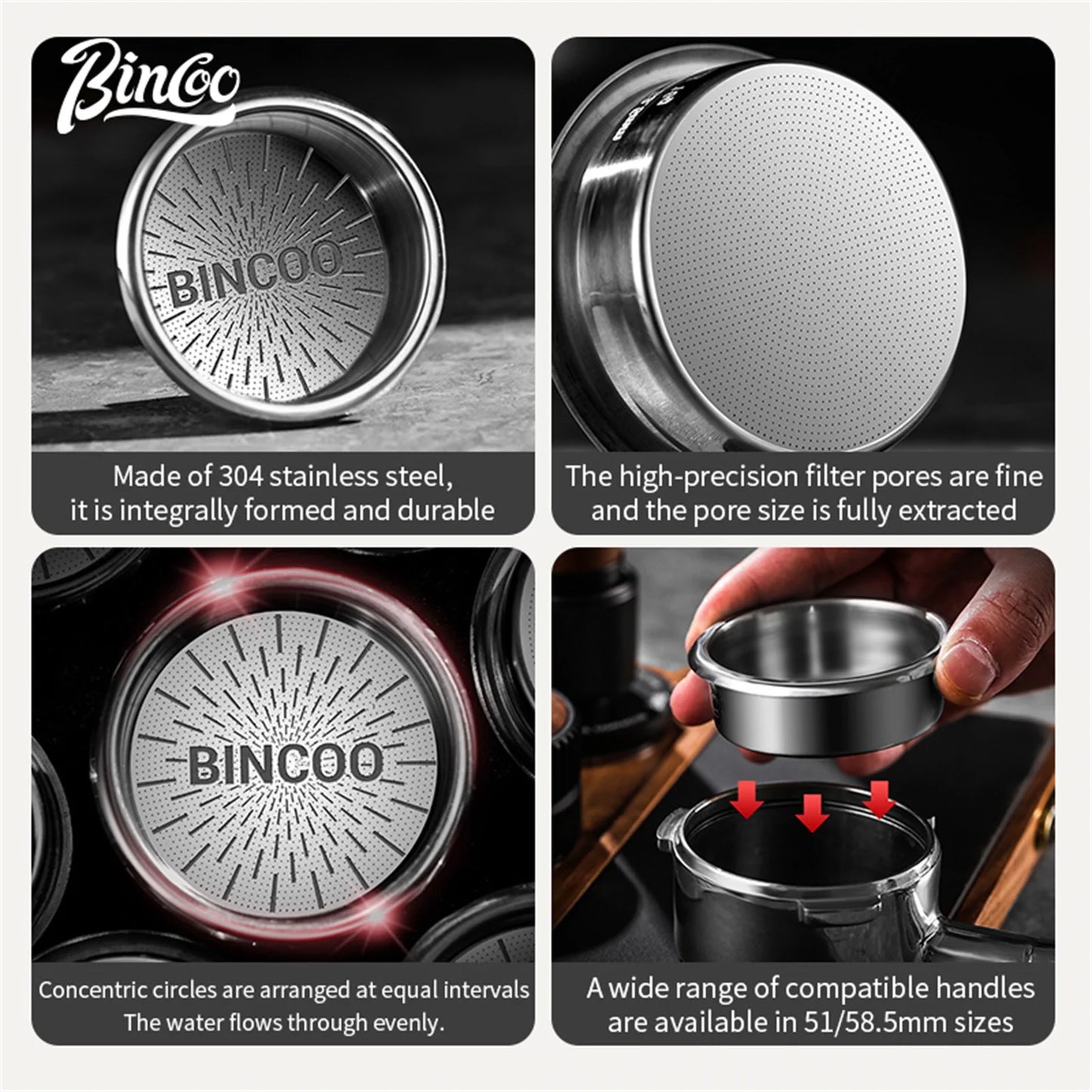 BINCOO Precision High Extraction Matrix 51/58.5mm Basket Filter,Micro Sieve Filter Basket Stainless Steel Portafilter Basket Net