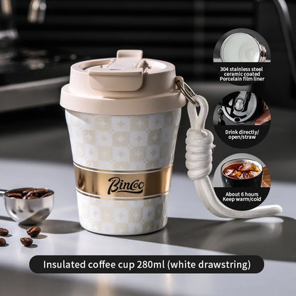 BINCOO 280/500ml Portable Coffee Thermos Cup Double Layered Ceramic Inner Wall Stainless Steel Car Travel Leak-proof Coffee Mugs