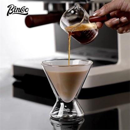 Bincoo Double Wall Insulated Hourglass Glass Coffee Cup Thermal Resistant Anti Scalding Handled Mug for Hot Drinks Tea and Milk