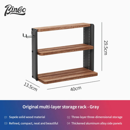 Bincoo Gexu Multi-Tier Solid Wood Coffee Storage Cabinet – Organizer Rack for Coffee Tools, Light Luxury Machine Stand