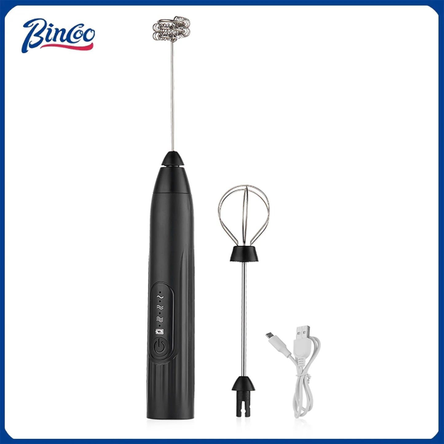 Bincoo Portable Dual Head Milk Frother  USB Rechargeable Stainless Steel Coffee Mixer with 3 Speeds for Smooth Latte Foam Coffee