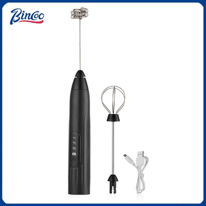 Bincoo Portable Dual Head Milk Frother  USB Rechargeable Stainless Steel Coffee Mixer with 3 Speeds for Smooth Latte Foam Coffee