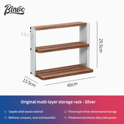 Bincoo Gexu Multi-Tier Solid Wood Coffee Storage Cabinet – Organizer Rack for Coffee Tools, Light Luxury Machine Stand