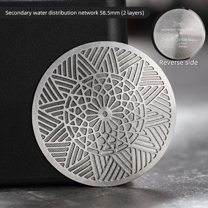 Bincoo Kaleidoscope Secondary Water Distribution Net Italian Coffee Powder Bowl Sintered Piece for Uniform Extraction Stainless
