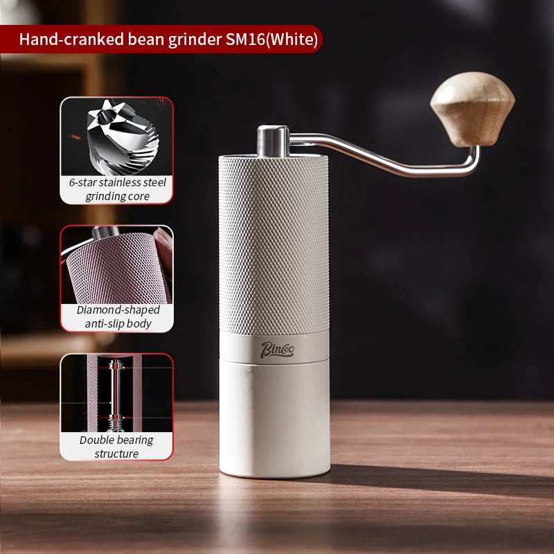 Bincoo Professional Manual Coffee Grinder Six Star Steel Knife Wheel Hand Cranked Coffee Grinder Portable Camping Barista Tools