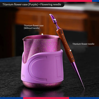 Bincoo Handleless Titanium Frothing Pitcher – Round Spout Latte Art Cup with Measuring Scale, Home Barista Tool