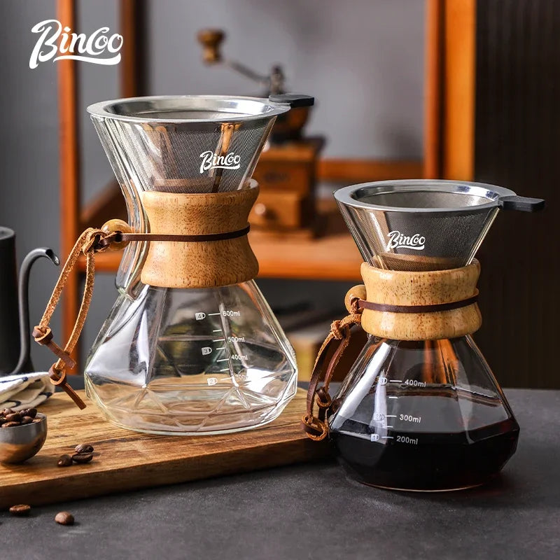 Bincoo Pour Over Coffee Maker Set Borosilicate Glass 800ml Coffee Sharing Pot Set Stainless Steel Coffee Filter Hand Dripper Pot