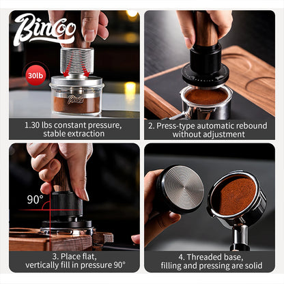 BINCOO 51mm/58mm 30Ib Impact Constant Pressure Coffee Tamper Stainless Steel Base Anti-Rust Wood Handle Barista Espresso Tools