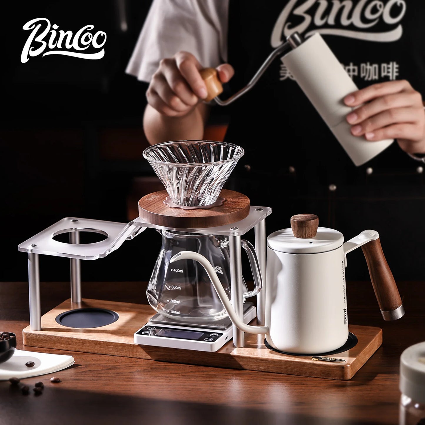 Bincoo Professional Coffee Dripper Stand Acrylic Body Anti-Slip Base and Sturdy Aluminum Frame for Secure Organized Storage