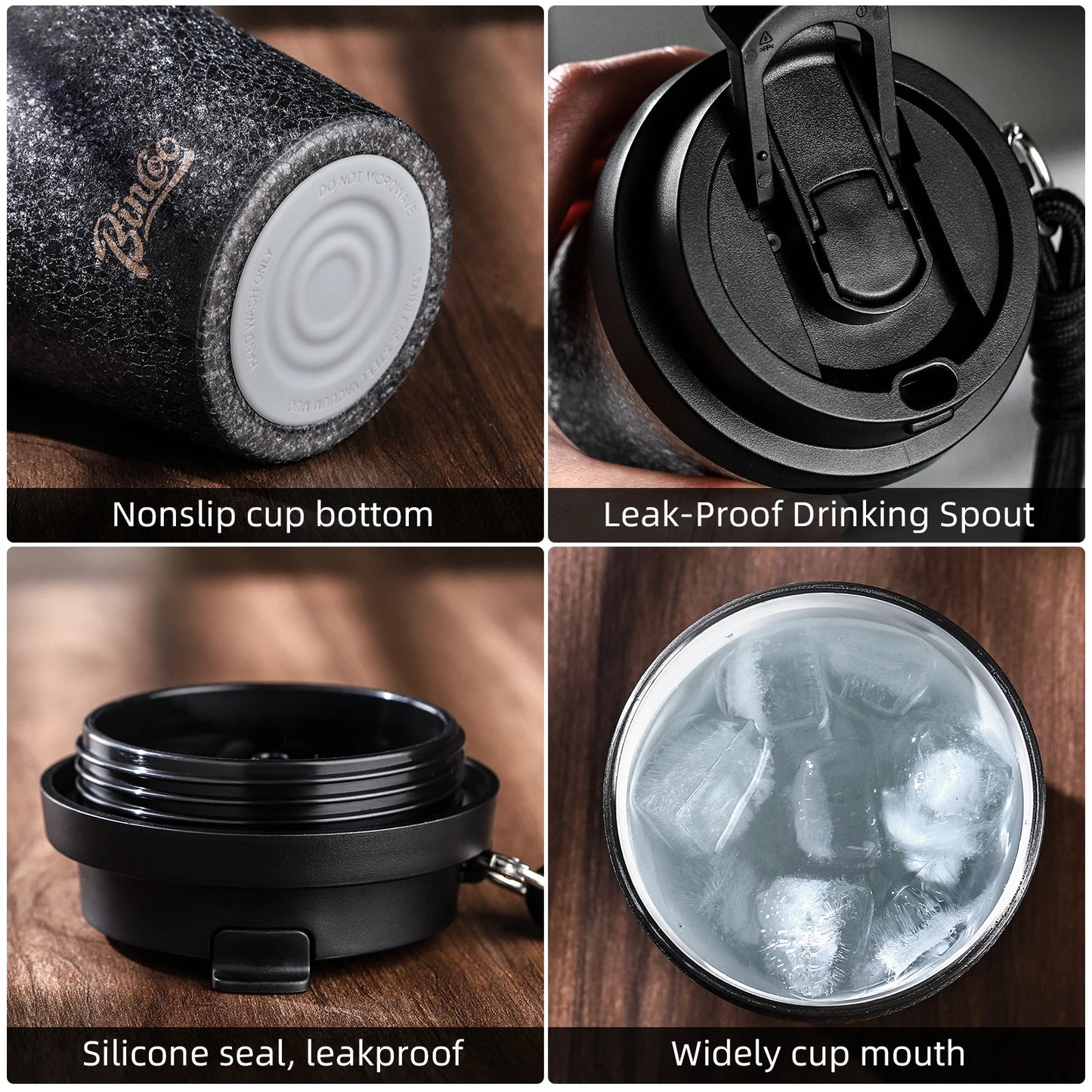 Bincoo 280ml Double Wall Ceramic Lined Travel Mug Portable Car Insulated Cup Stainless Steel Thermal Cup for Camping & Daily