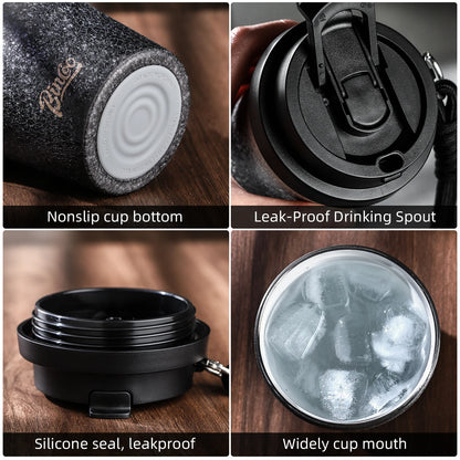 Bincoo 280ml Double Wall Ceramic Lined Travel Mug Portable Car Insulated Cup Stainless Steel Thermal Cup for Camping & Daily