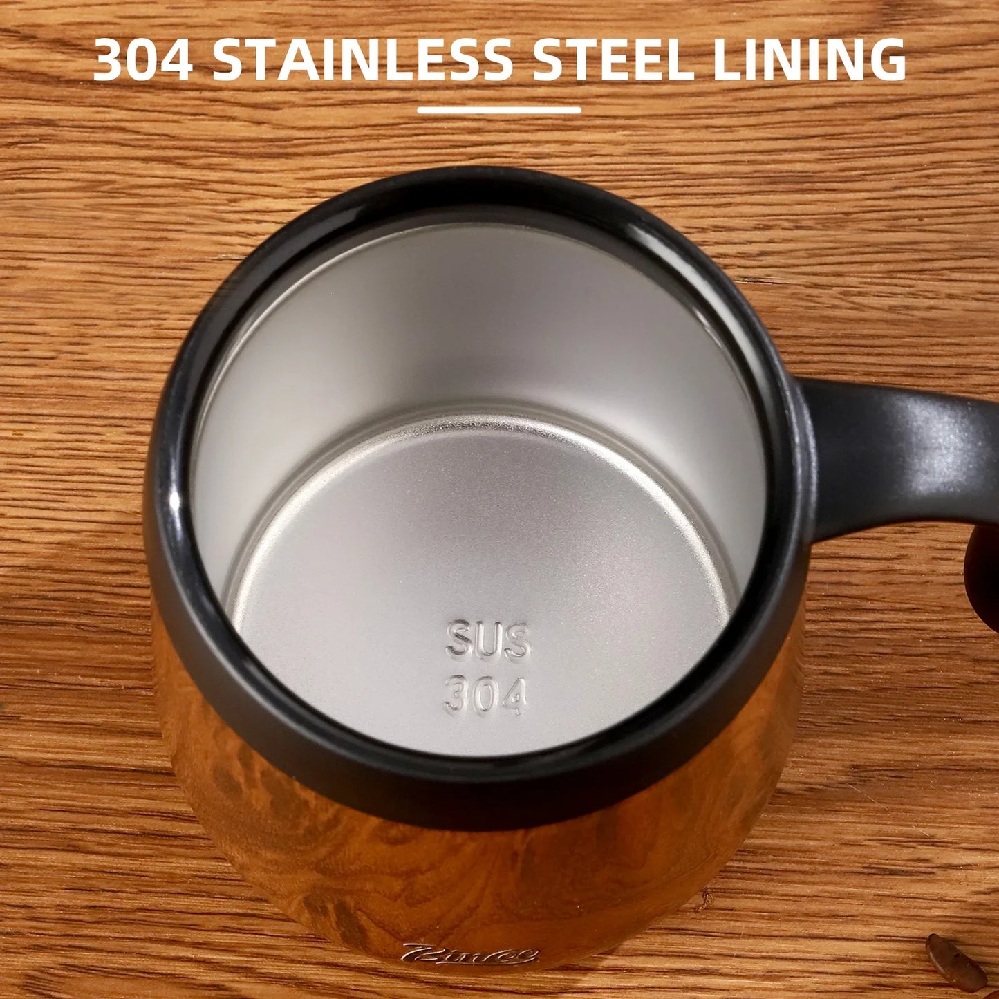 Bincoo 500ml 304 Stainless Steel Travel Coffee Cup with Wood Grain Design Double Wall Insulated Large Tumbler for Drinks