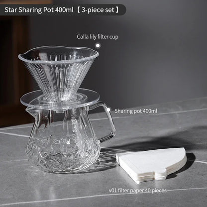 Bincoo 400/600ML Coffee Server Sharing Pot Dripper Cup with 40Pcs Disposable Coffee Filter Paper Drip Coffee Set