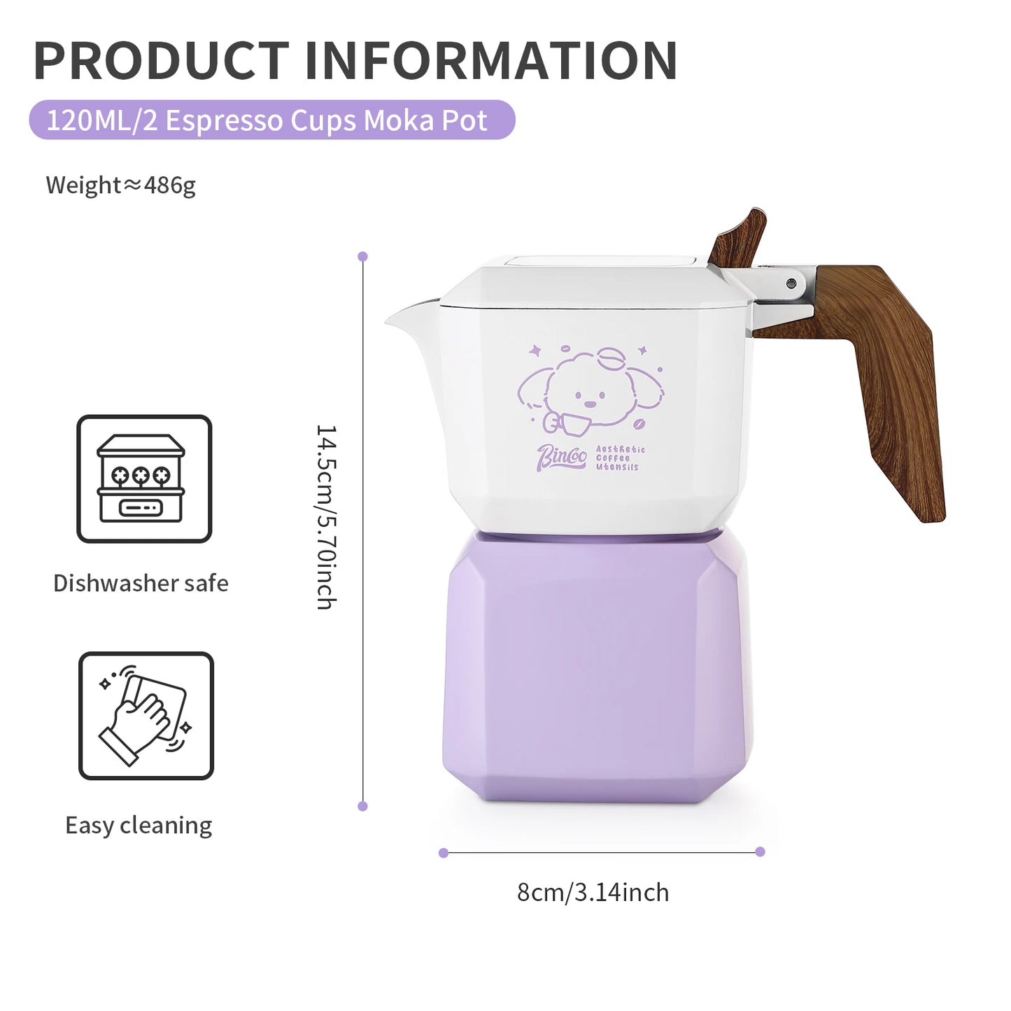 Bincoo Dog Shape Dual Valve Moka Pot Set Stovetop Espresso Maker Cute Animal Design Home Coffee Brewing Kit