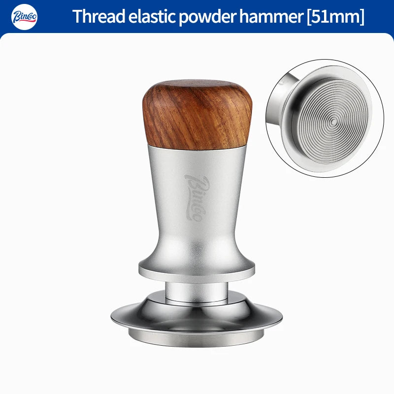 Bincoo Professional Coffee Tamper 51/58mm Spring Pressure Threaded Base Auto Leveling for Portafilter Use