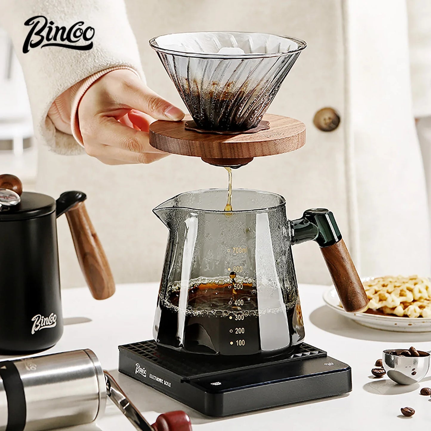 Bincoo 800ml Barista Pour Over Coffee Maker Set Glass Carafe Coffee with Glass Coffee Filter Drip Espresso Maker for Home&Office