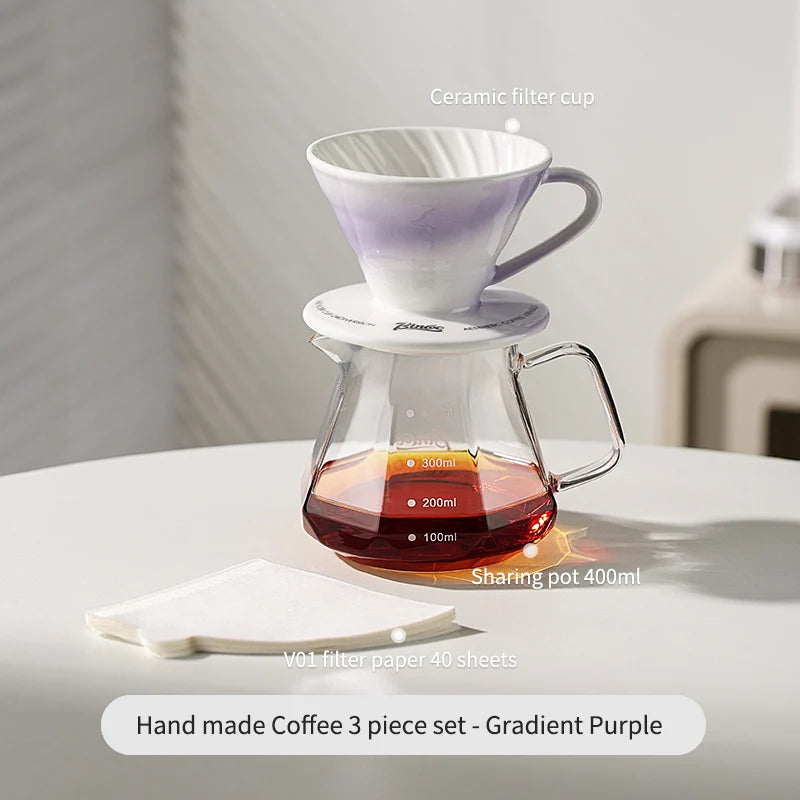 Bincoo GYKF0679 Drip Coffee Set with Ceramic Filter and Glass Carafe All in One Pour Over Brewing Ideal for Beginners Gift Presentation