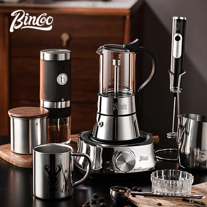 Bincoo Visual Glass Double Valve Mocha Pot Italian Concentrated Extraction Coffee Pot Electric Ceramic Stove Heating Base 220V