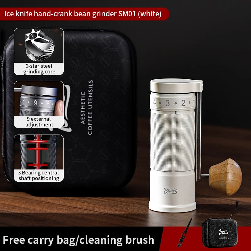 Bincoo Manual Coffee Grinder Hand Adjustable Portable Mill 420 CNC Steel Core Burr Inside Foldable Coffee Grinder Barista Tools