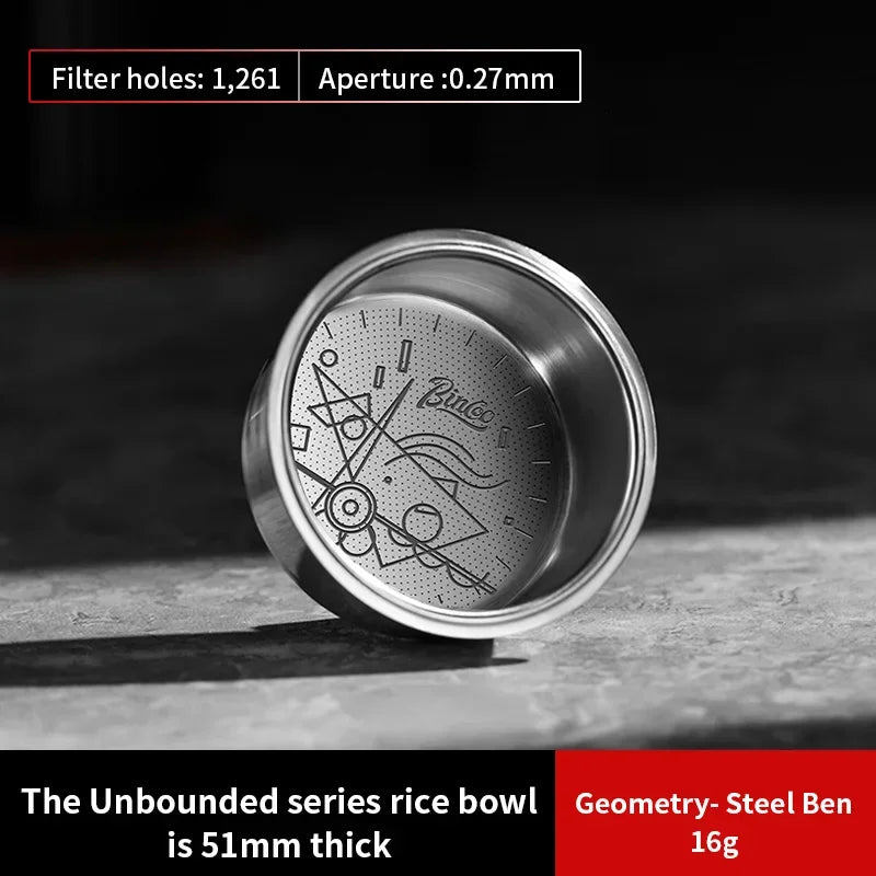 BINCOO Coffee Espresso Filter Basket Precision 51/58.5mm Coffee Machine Handle High Extraction Powder Bowl Portafilter 16/18/20g