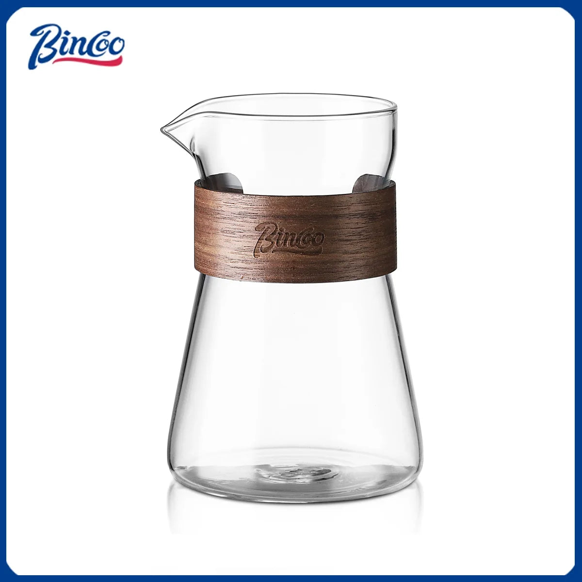Bincoo 500ml Hand Brewed Coffee Sharing Pot with Wood Card Heat-Resistant High Borosilicate Glass Coffee Pot Coffee Barista Tool