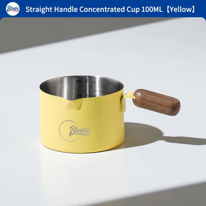 Bincoo Stainless Steel Espresso Measuring Cup With Wood Handle Espresso Shot Cup for Coffee Extraction and Milk Frothing Barista