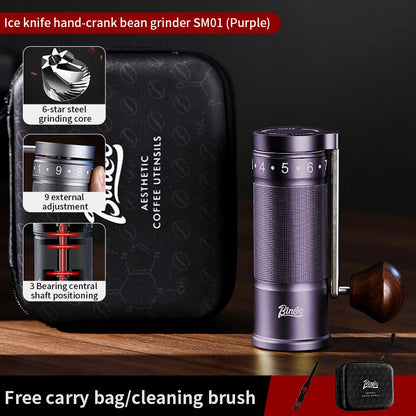 Bincoo Manual Coffee Grinder Hand Adjustable Portable Mill 420 CNC Steel Core Burr Inside Foldable Coffee Grinder Barista Tools