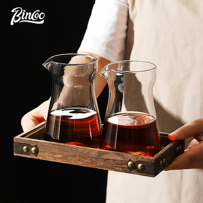 Bincoo 500ml Hand Brewed Coffee Sharing Pot with Wood Card Heat-Resistant High Borosilicate Glass Coffee Pot Coffee Barista Tool
