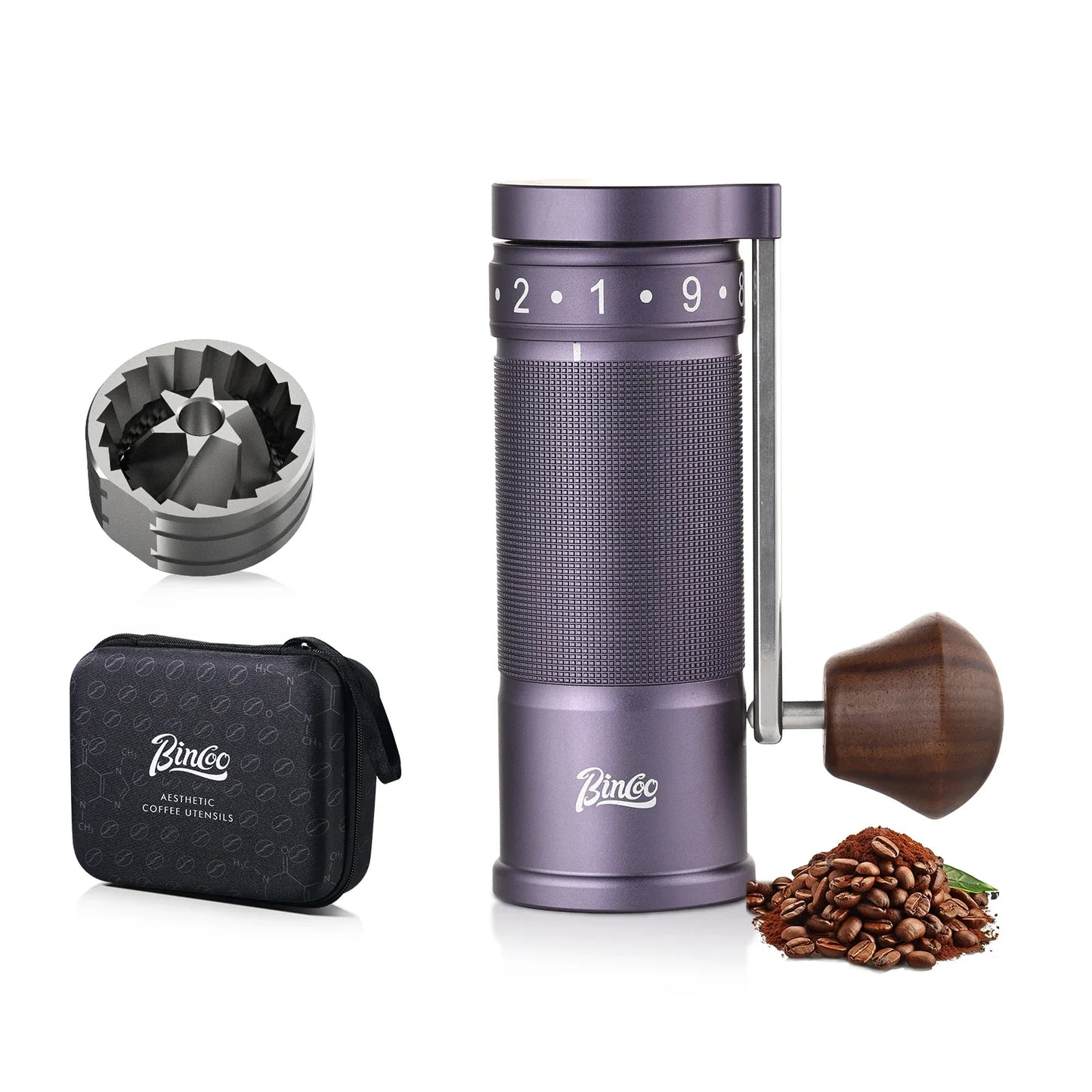 Bincoo Professional  Upgrade Manual Coffee Grinder CNC Stainless Steel Burr Adjustable Foldable Hand-Crank Coffee Bean Grinding