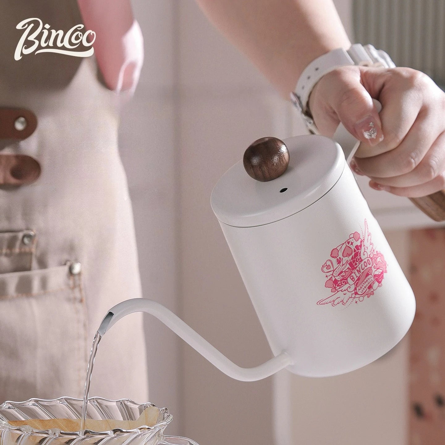 Bincoo 600 ML Coffee Gooseneck Kettle Cafe Camping Drip Pot  Barista Accessories Tools Coffeeware Utensils Tea Water