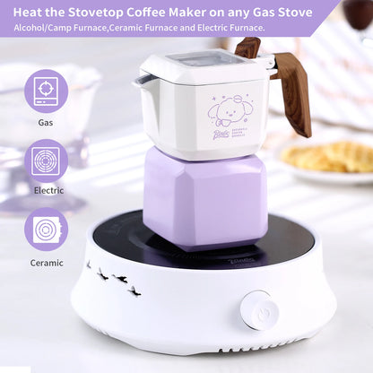 Bincoo Dog Shape Dual Valve Moka Pot Set Stovetop Espresso Maker Cute Animal Design Home Coffee Brewing Kit
