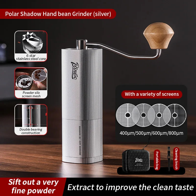 Bincoo Chestnut Manual Coffee Grinder Upgrade All-metal Body & Anti-slip Design Portable Hand Grinder CNC Burr Inside Barista