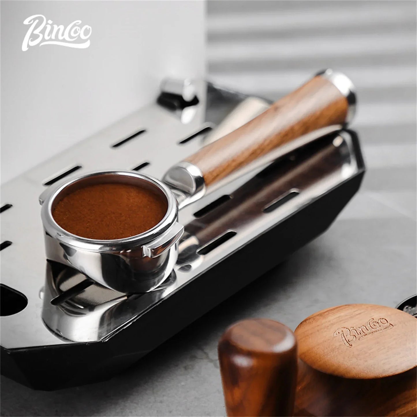 Bincoo Aroma Bottomless Portafilter, Walnut 58mm Universal, Espresso Machine Upgrade, Open Design Fits Delonghi Dongling