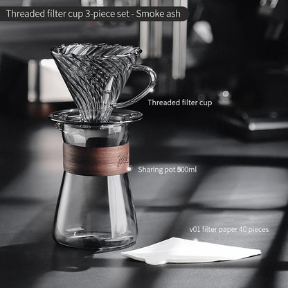 Bincoo Pour Over Coffee Maker Reusable Filter Dripper Glass Coffee Hand Brewing Coffee Sharing Pot Funnel Filter Cups Barista