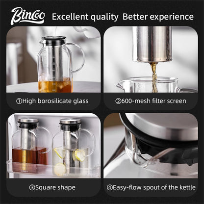 Bincoo 1200ML Glass Cold Brew Coffee Pot with double-layer Filter Cups Water Bottle Extracted Espresso Coffee Maker Juice Kettle