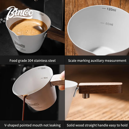 Bincoo 120mL Measuring Cup With Coffee Scale Stainless steel Coffee Extract Cup Italian Espresso Coffee Ounce Milk Cup