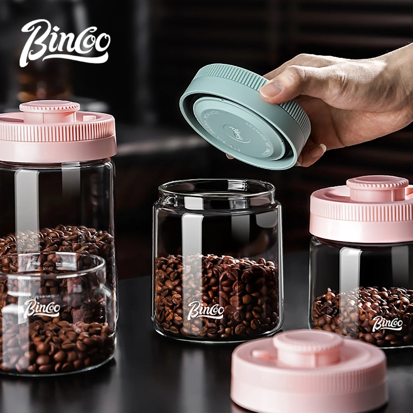 BINCOO Vacuum Sealed Tank Coffee Bean Storage Tank Household Glass Food Storage Jars Moisture-proof Airtight Sealed Container