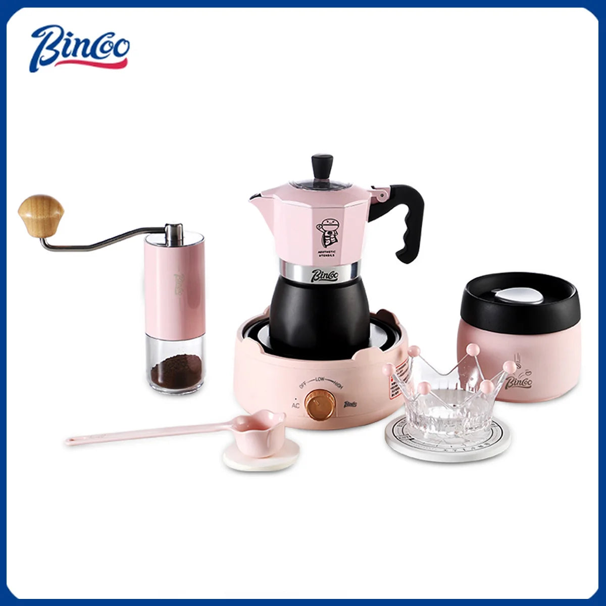 Bincoo Double Valve Coffee Moka Pot Espresso Maker Italian Coffee Concentrated Extraction Coffee Pot Barista Accessories 220V