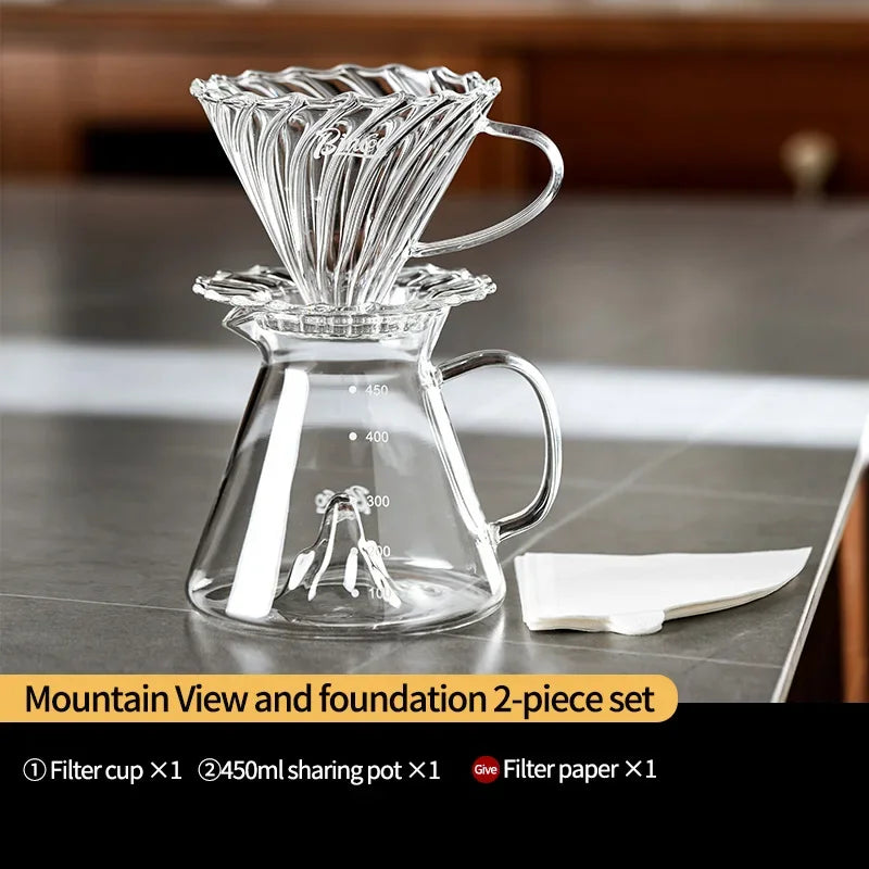 BINCOO 450ml Pour Over Coffee Dripper Glass Sharing Pot Funnel Drip Coffee Maker Hand Brewed Cup Coffee Set with Filter Paper
