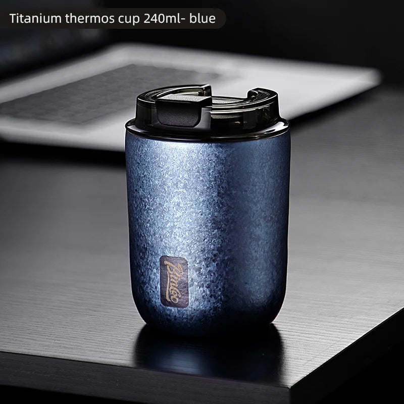 BINCOO 240ML Pure Titanium Coffee Thermos Cup Car Leak-proof Travel Thermal Mug Portable Vacuum Insulated Coffee Cup Gift Box