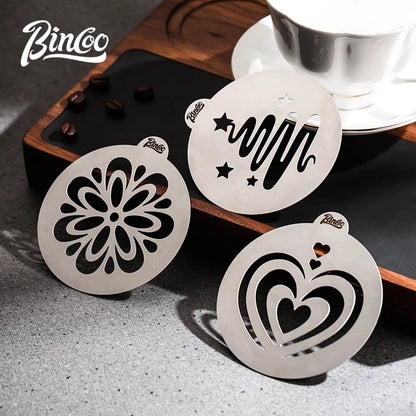 Bincoo GYKF2268  Stainless Steel Latte Art Template, Shaker Sifter Dispenser Duster Container, Tool Fancy Pattern Maker DIY Espresso Mold