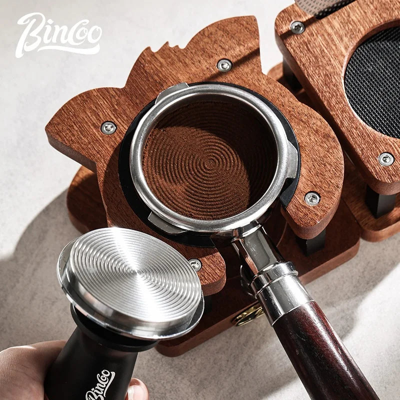 Bincoo Coffee Storage Base Powder Hammer Cloth Powder Dispenser Set Solid Wood Handle Filling Base With Magnetic 51/58MM
