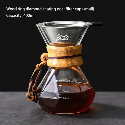 Bincoo Pour Over Coffee Maker Set Borosilicate Glass 800ml Coffee Sharing Pot Set Stainless Steel Coffee Filter Hand Dripper Pot