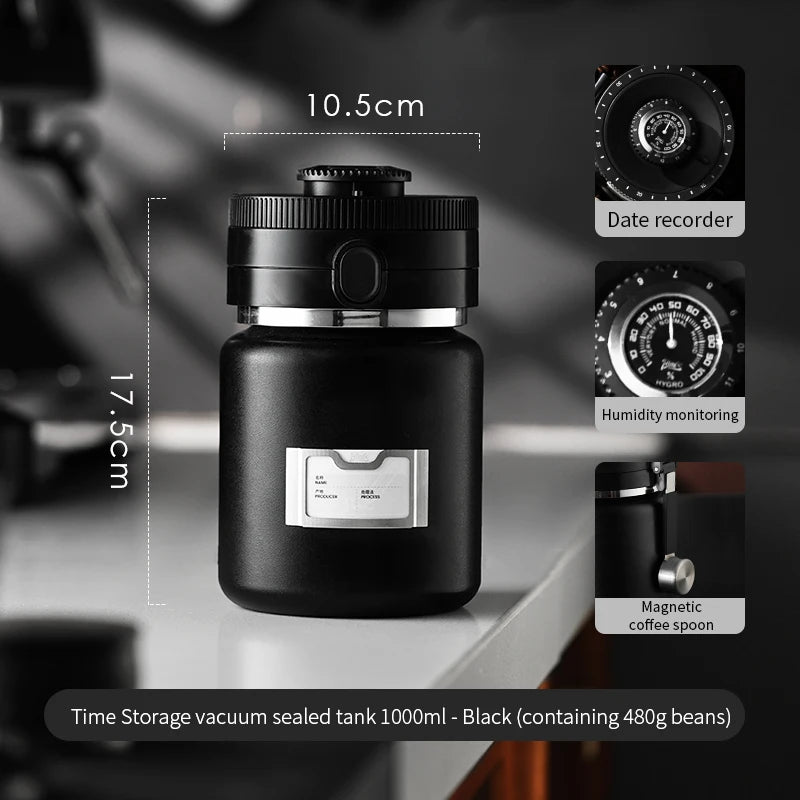 Bincoo 1000ML Coffee Bean Vacuum Airtight Sealed Tank Stainless Steel Grain Tea Nut Keep Fresh Storage Jars Kitchen Sealed Cans